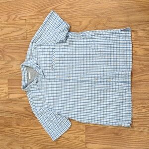 Columbia blue and white plaid short-sleeve button-up shirt for fishing outdoor L